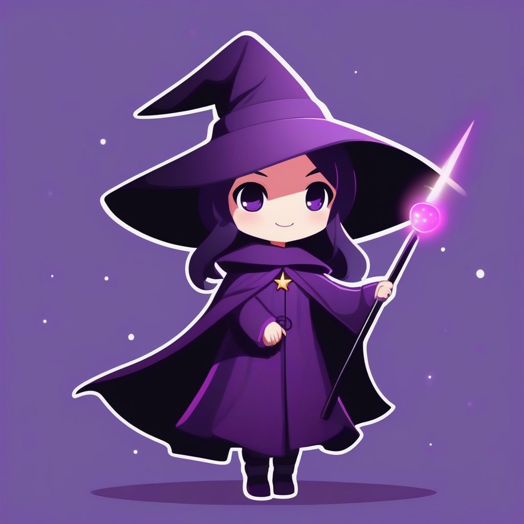 极简向量风：Q版星空魔法少女全身立绘，纯色背景AI艺术图