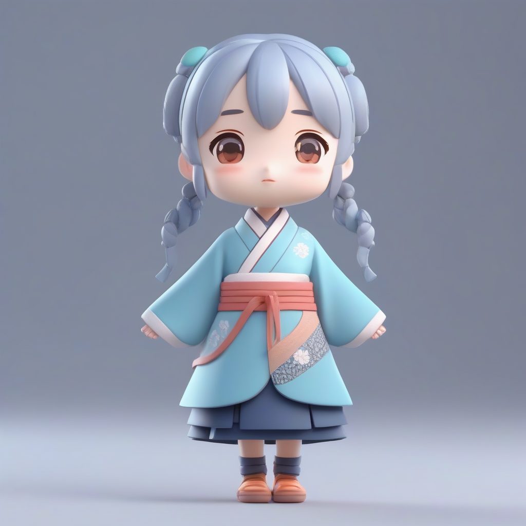 极简校园风汉服：C4D盲盒审美，高光泽Q版全身照提示词