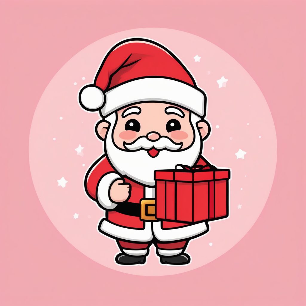 极简艺术Q版圣诞老人手持礼物插图