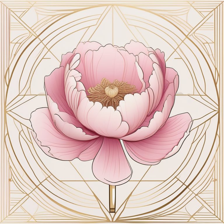 极简艺术装饰风格 一朵粉色牡丹花 平面插画