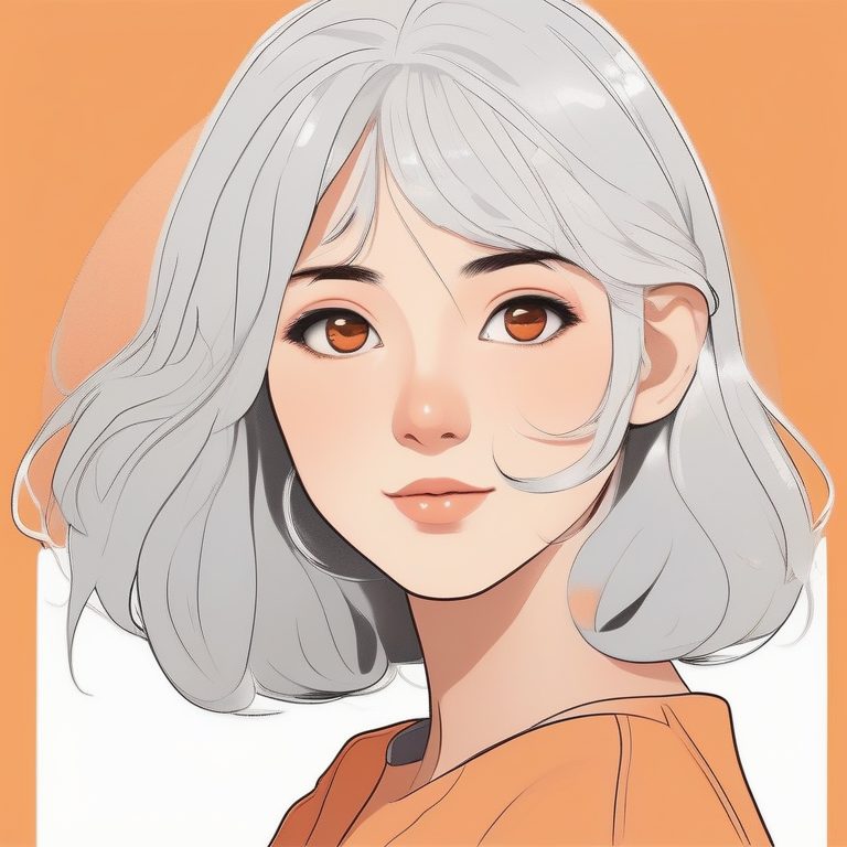 极简银发少女肖像橘色背景