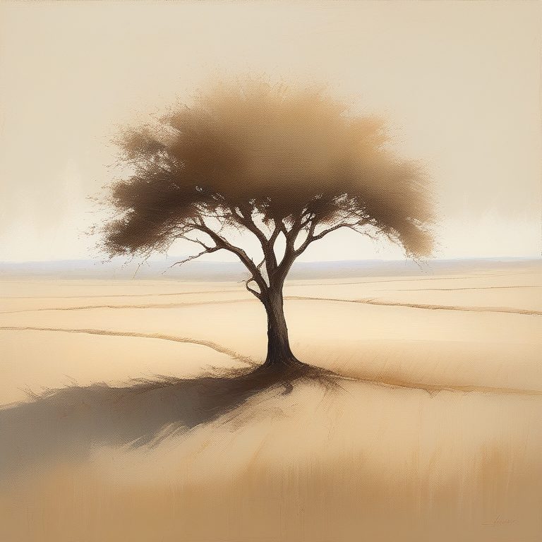 极简印象派风格·独树暖色田野