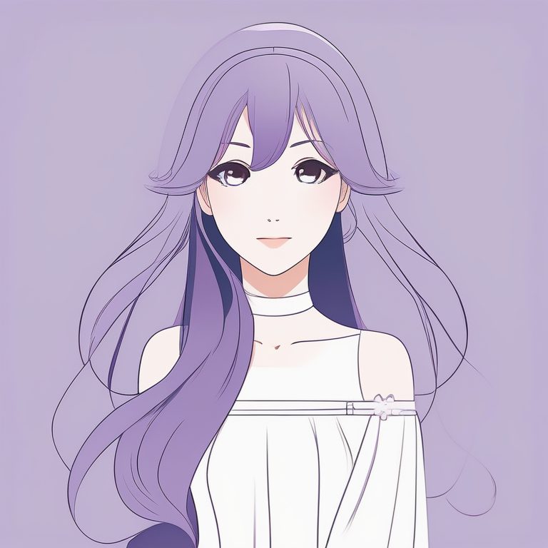 极简优雅少女二次元肖像,淡紫色纯色背景