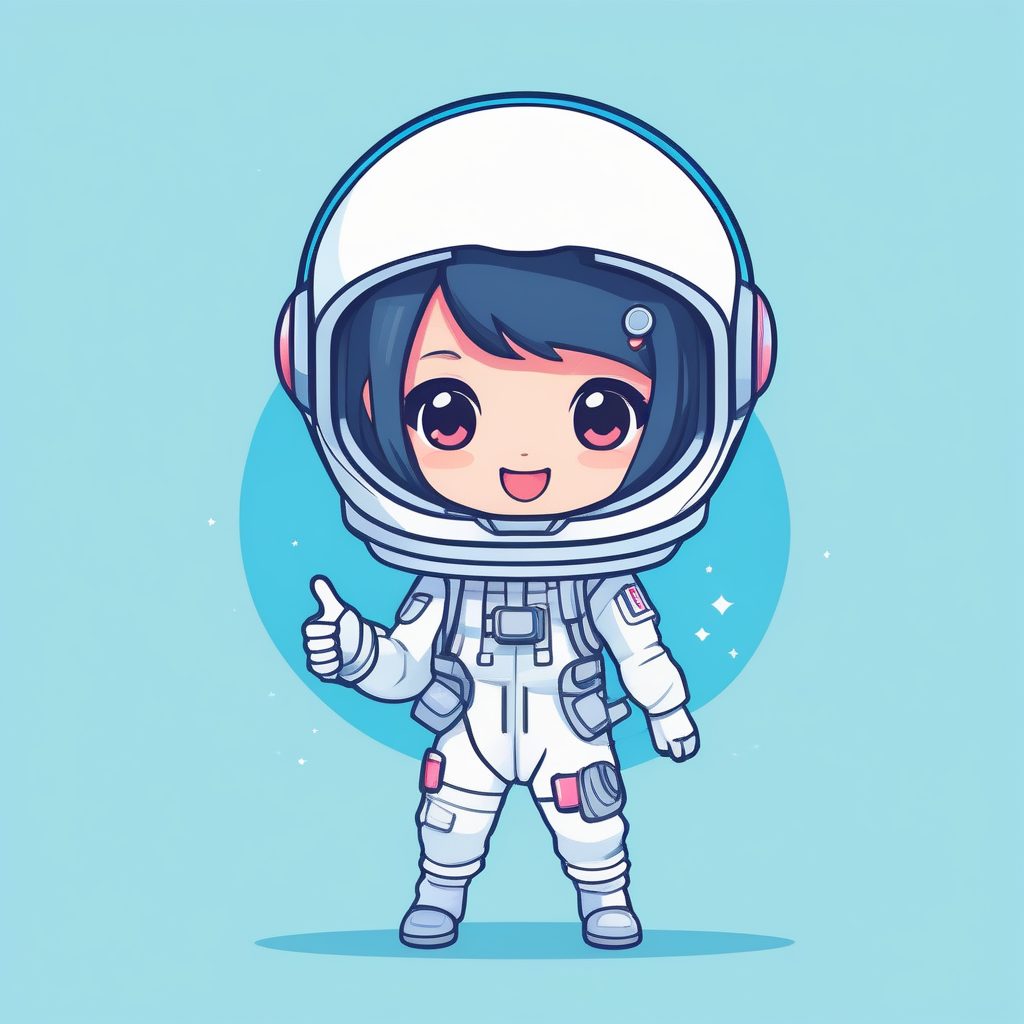 极简宇航员Q版女孩:漂浮姿态与霓虹蓝纯色背景概念图 1 极简宇航员Q版女孩:漂浮姿态与霓虹蓝纯色背景概念图