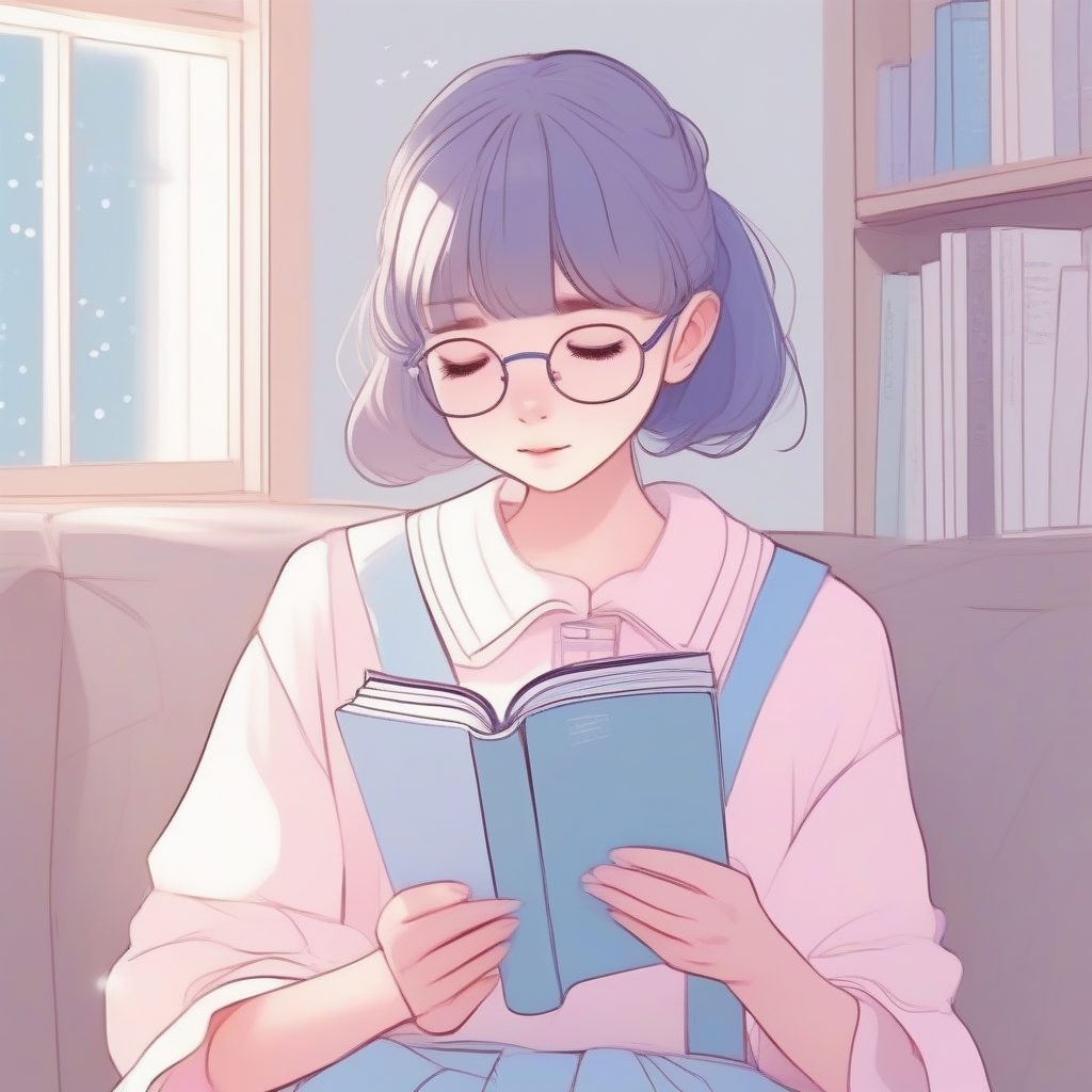 极简阅读角的动漫少女：专注于小书本的可爱涂鸦