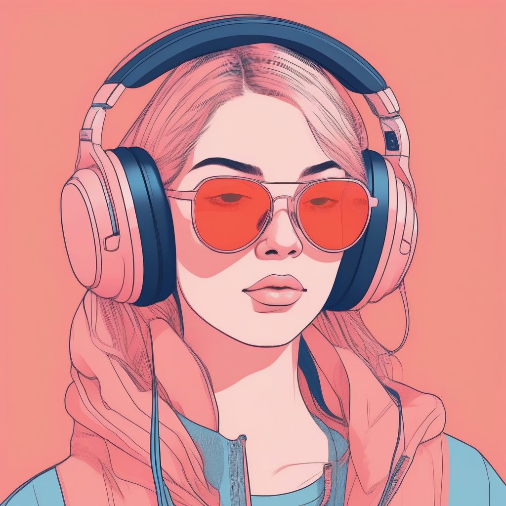 极简运动风：戴耳机与太阳眼镜的潮流女孩