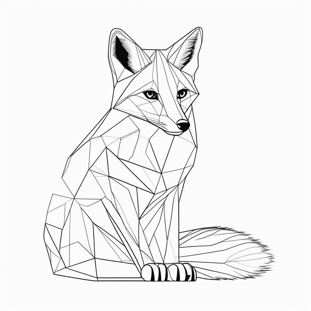 极简主义单线矢量狐狸插画：黑白几何动物设计