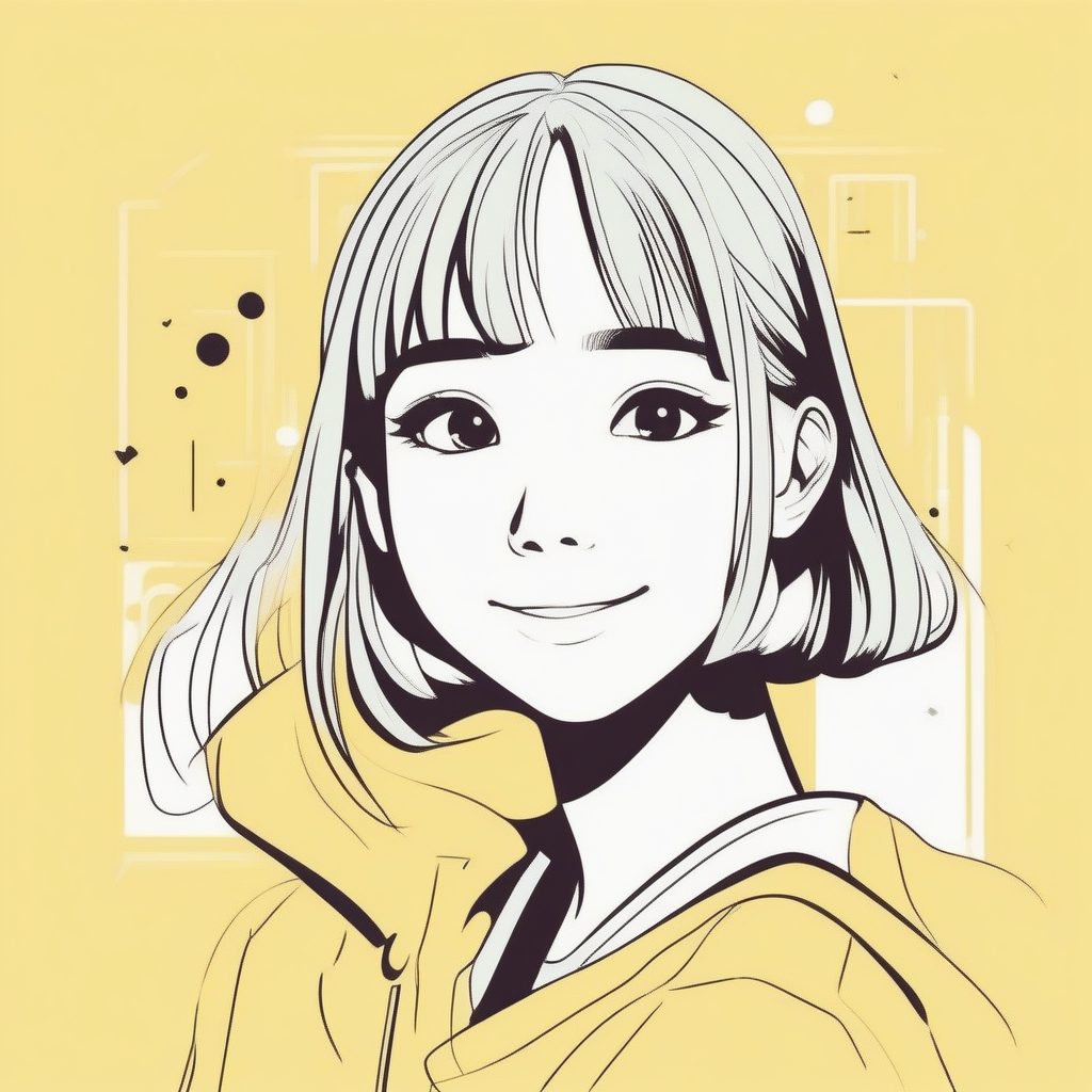 极简主义二次元少女肖像：纯色背景下的可爱眨眼