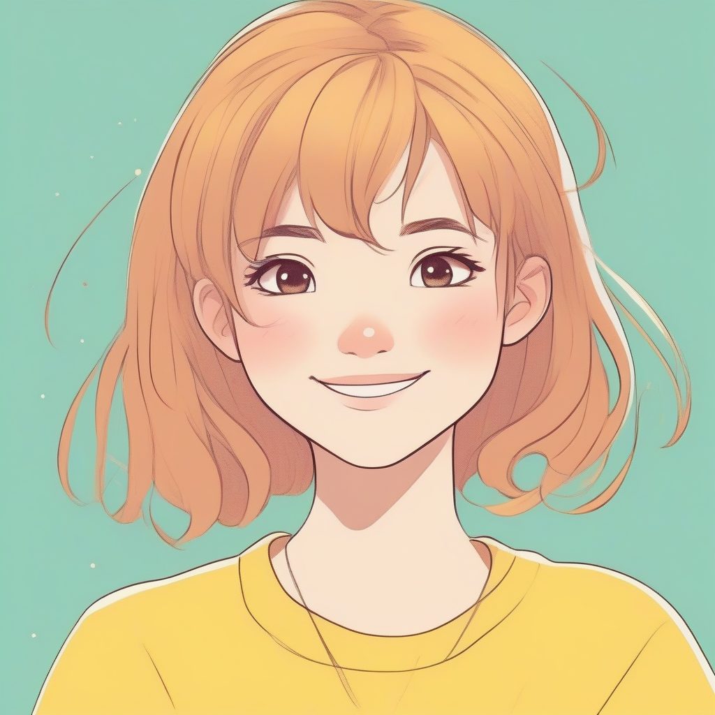 极简主义二次元少女肖像：纯色背景下的治愈系笑容