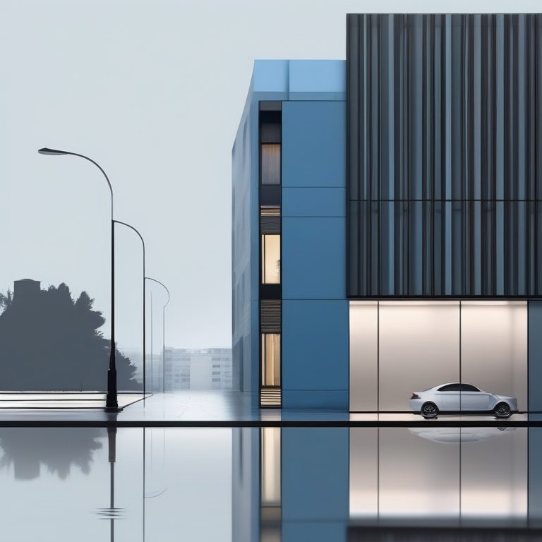 极简主义建筑中的雨中漫步