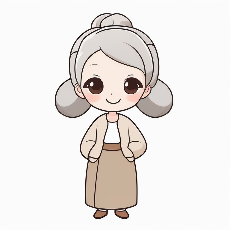 极简主义卡哇伊全身Q版老奶奶角色插画