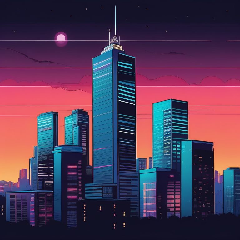 极简主义漫画风城市夜景