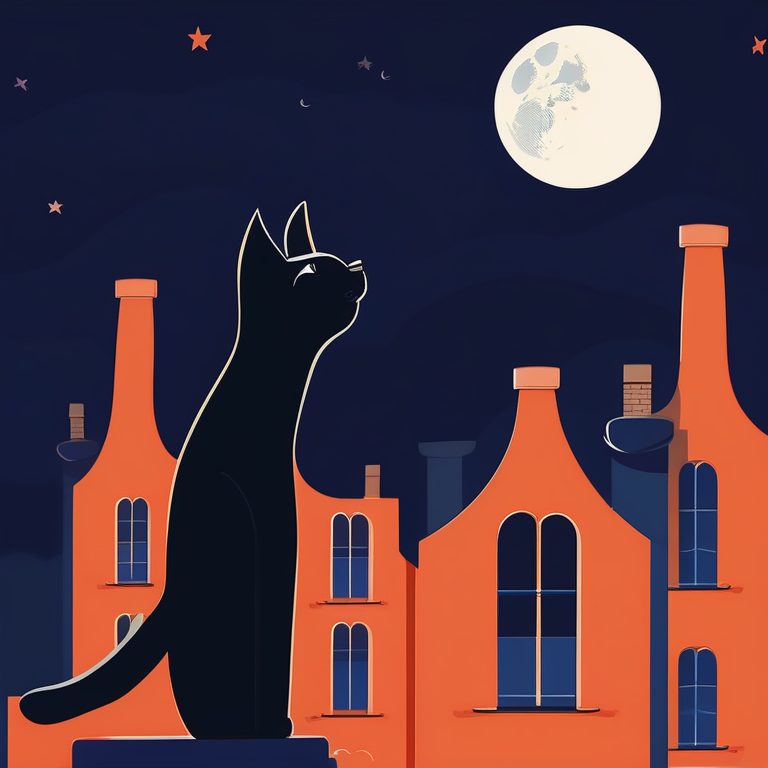 极简主义猫咪夜色插画