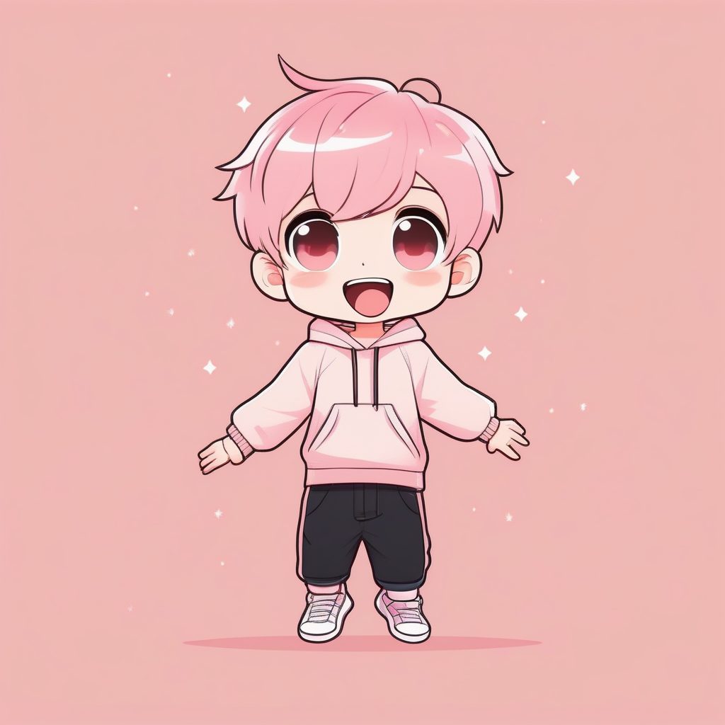 极简主义Q版粉色头发活泼男孩清新风