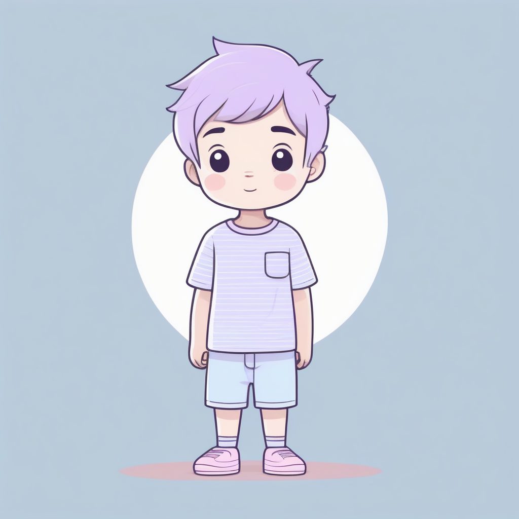 极简主义Q版：条纹T恤男孩婴儿蓝柔和涂鸦