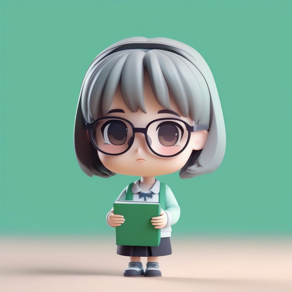 极简主义Q版学霸女教师：戴眼镜看书的粘土造型