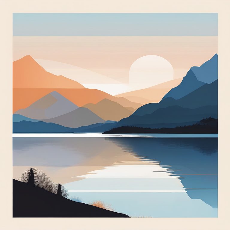 极简主义矢量风格下的禅意山水景观