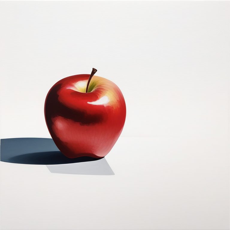 极简主义油画:一个红色苹果