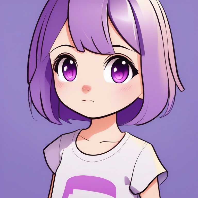 极简紫色卡哇伊Q版短发动漫女孩