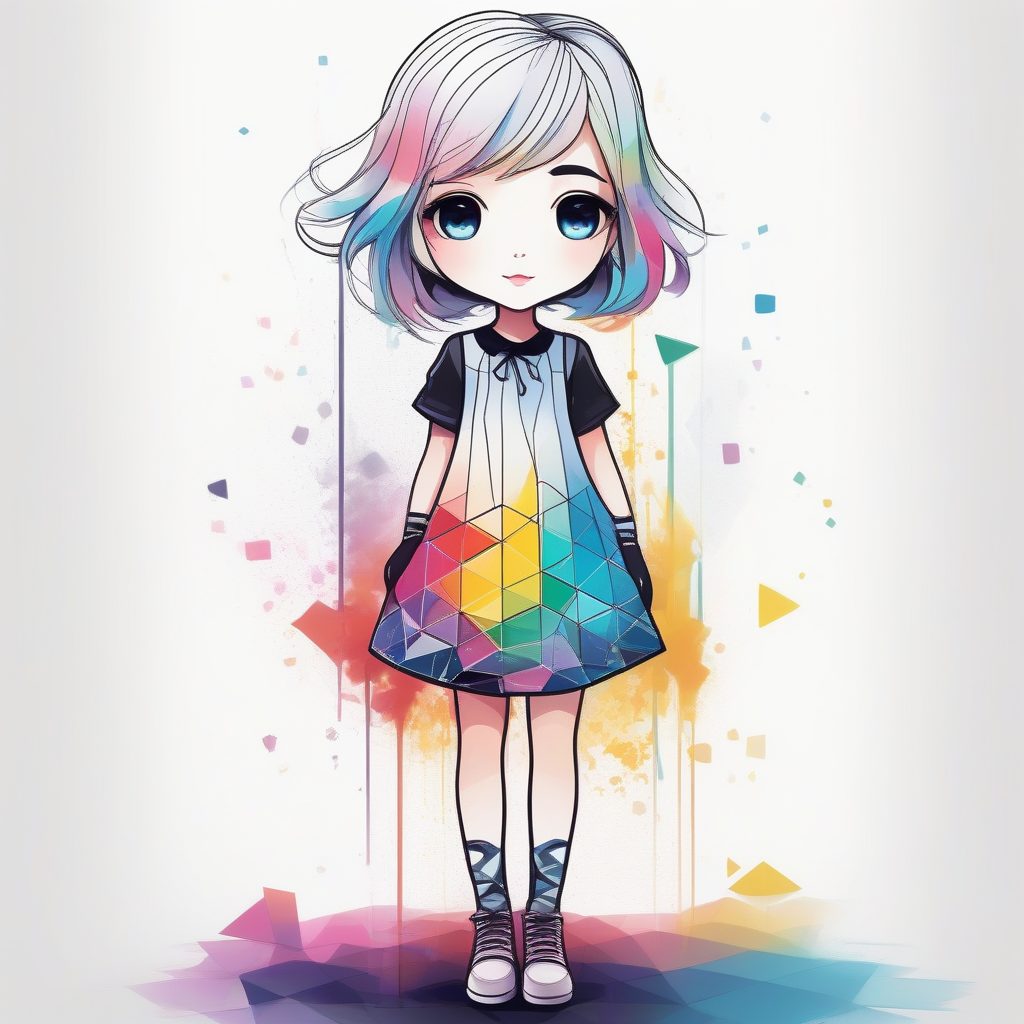 极简钻石裙：对称线条艺术与静谧的彩虹泼墨