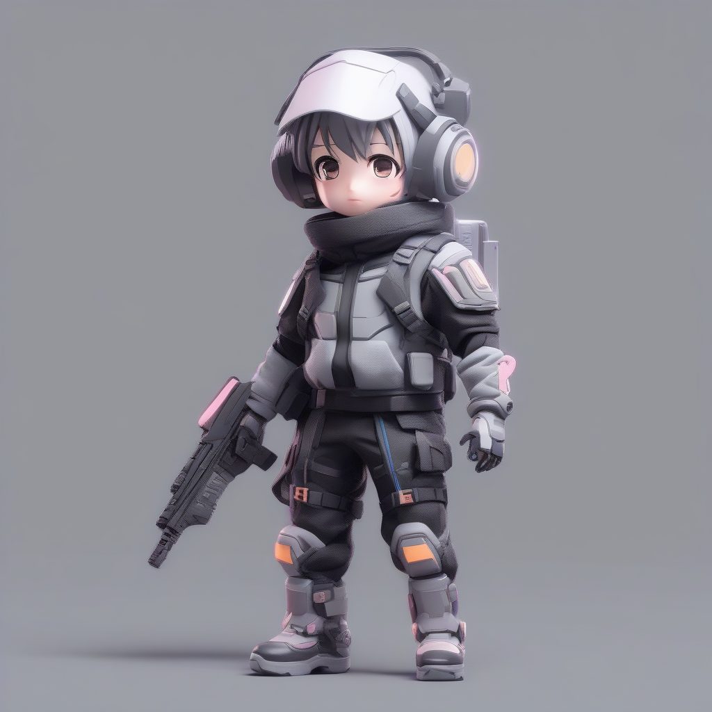 机能风潮Q版动漫女孩：纯色背景极简站姿的8K高清生成方法