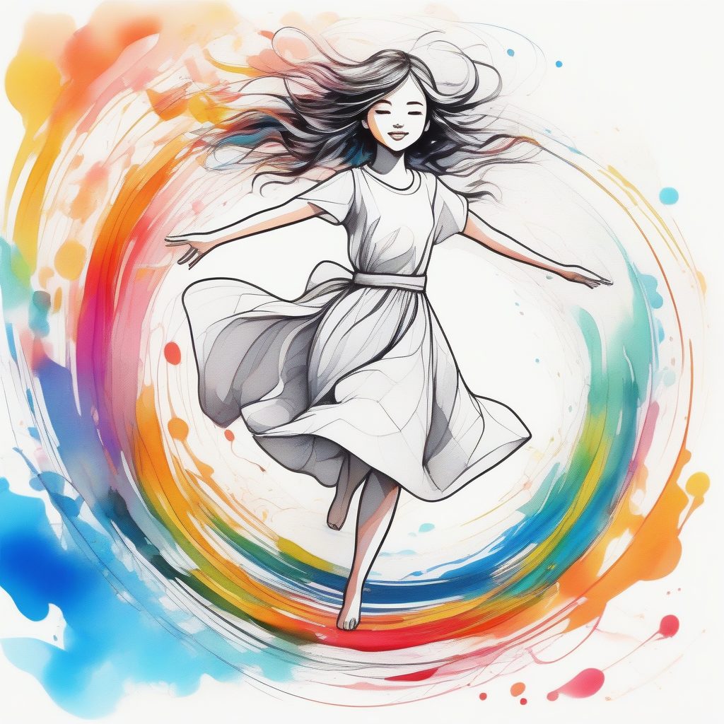 极速旋转的Q版舞者：彩虹水墨的动态轨迹