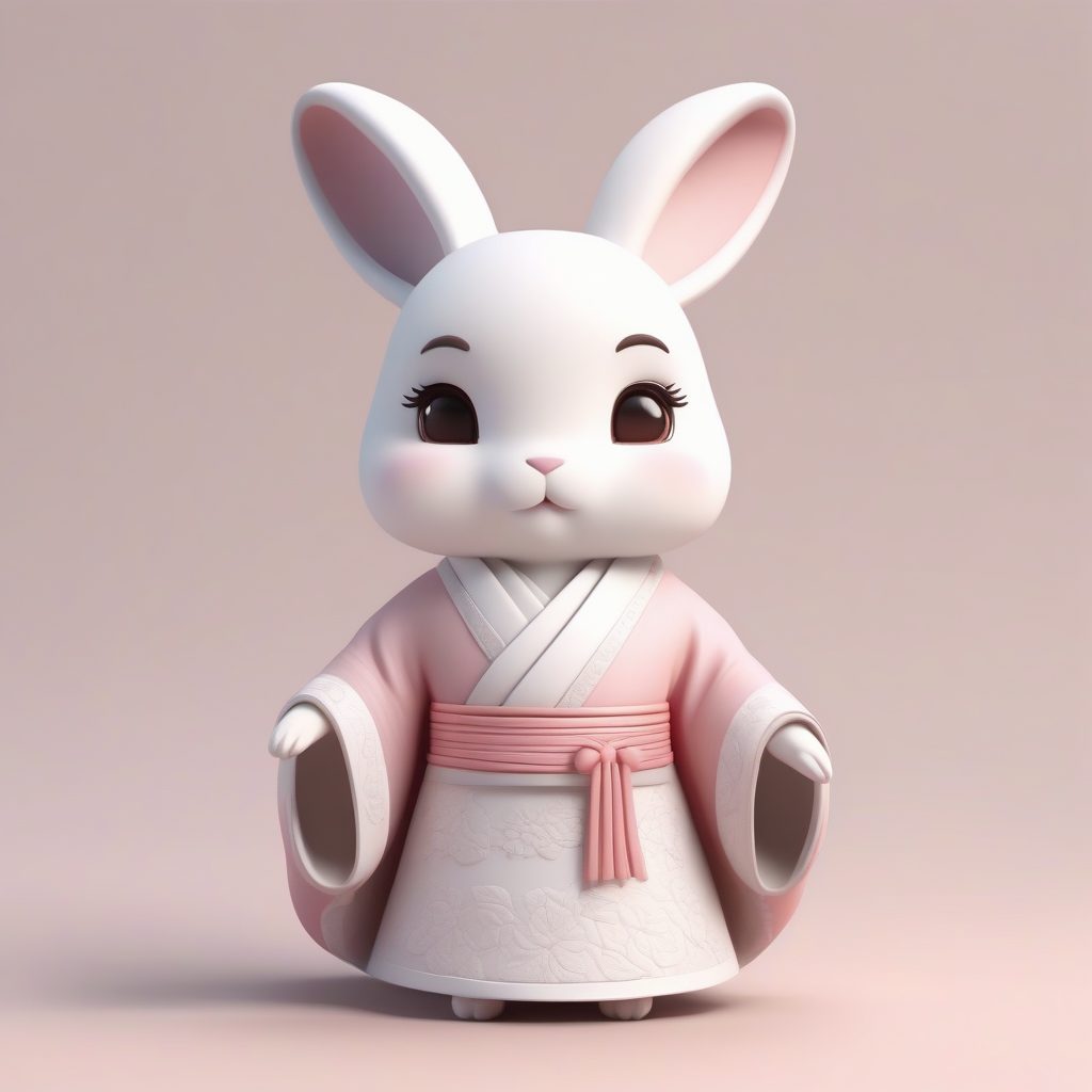 极致材质对比：汉服Chibi与蓬松兔毛的高清渲染