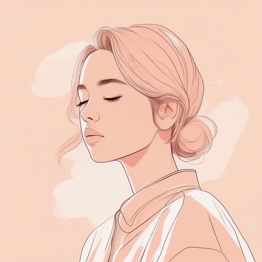极致纯净：闭眼小憩的极简二次元女孩插画特写