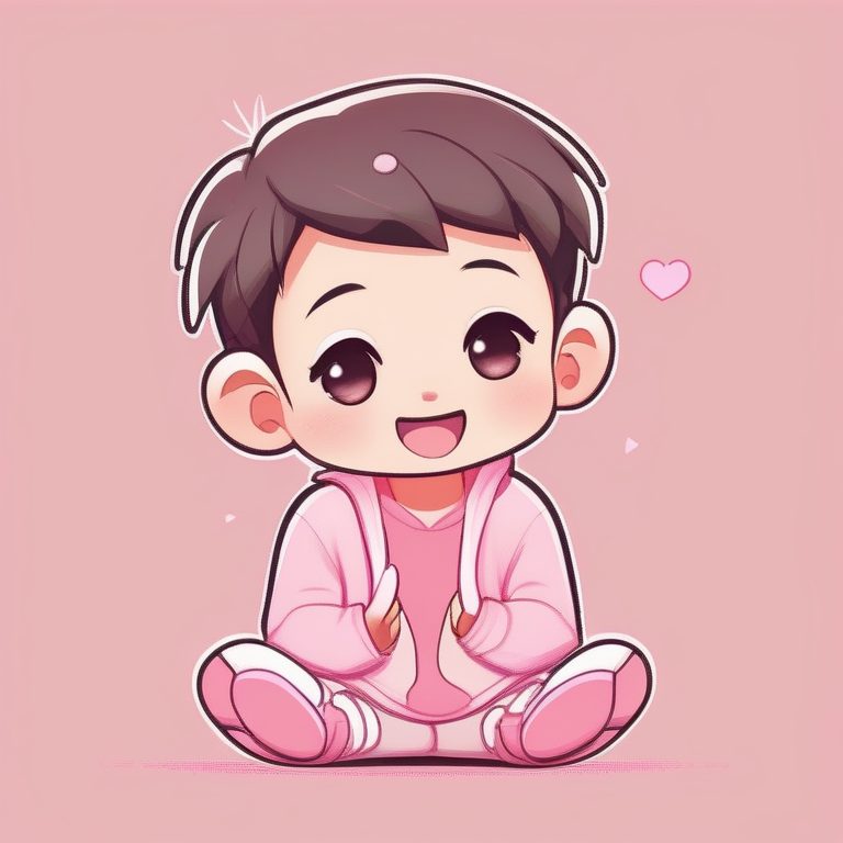 极致萌Q版男孩坐姿纯色背景