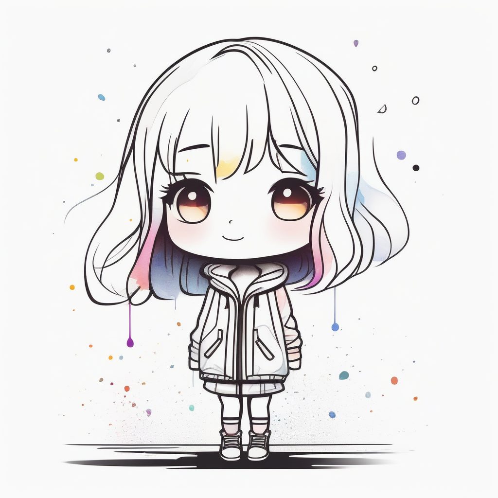 极致稀疏美学:黑墨与彩虹点缀的Q版全身像 3 极致稀疏美学:黑墨与彩虹点缀的Q版全身像