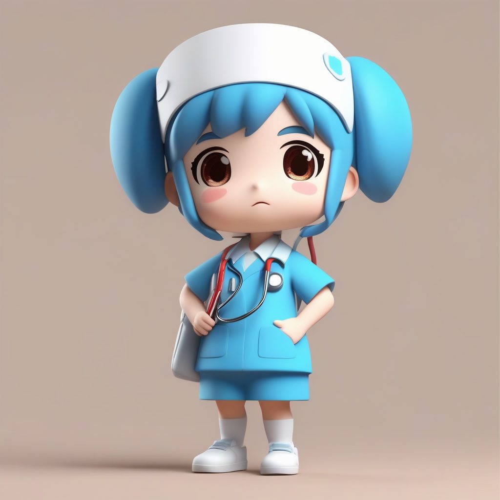 检查中Q版护士：拿着听诊器的专注表情C4D渲染