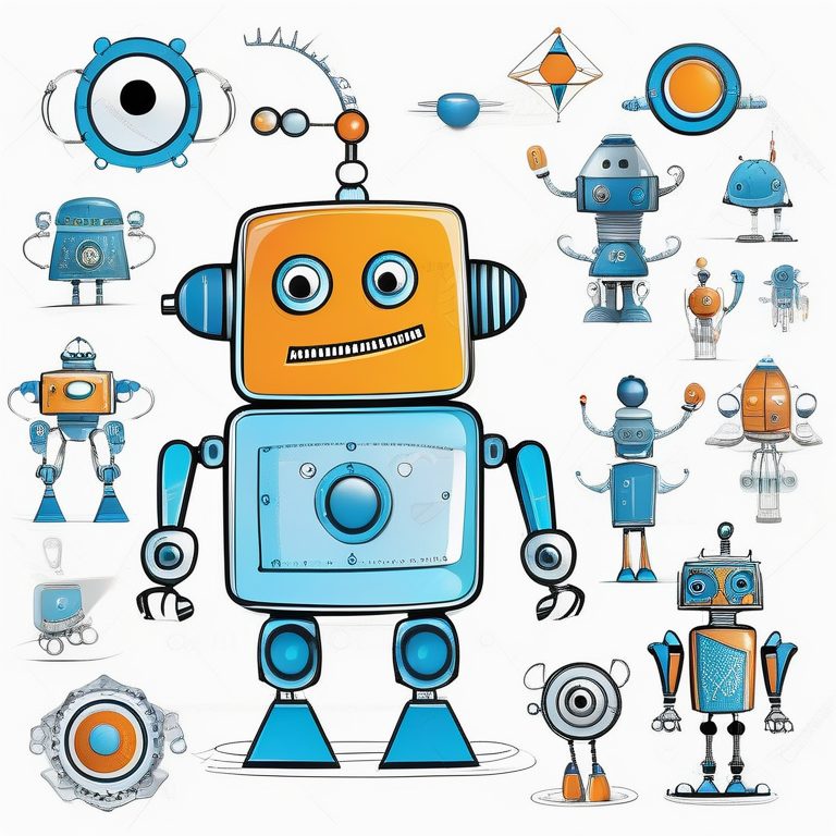 简洁纯色背景的儿童涂鸦机器人插画