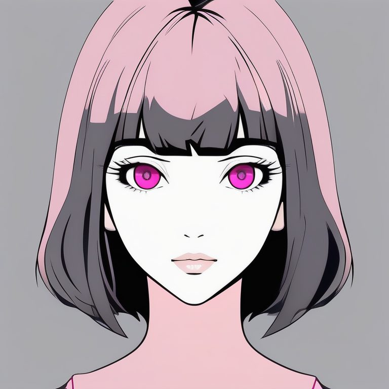 简洁二次元少女肖像:粉色眼睛