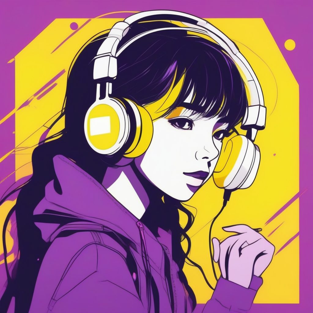 简洁轮廓：戴耳机的元气少女头像