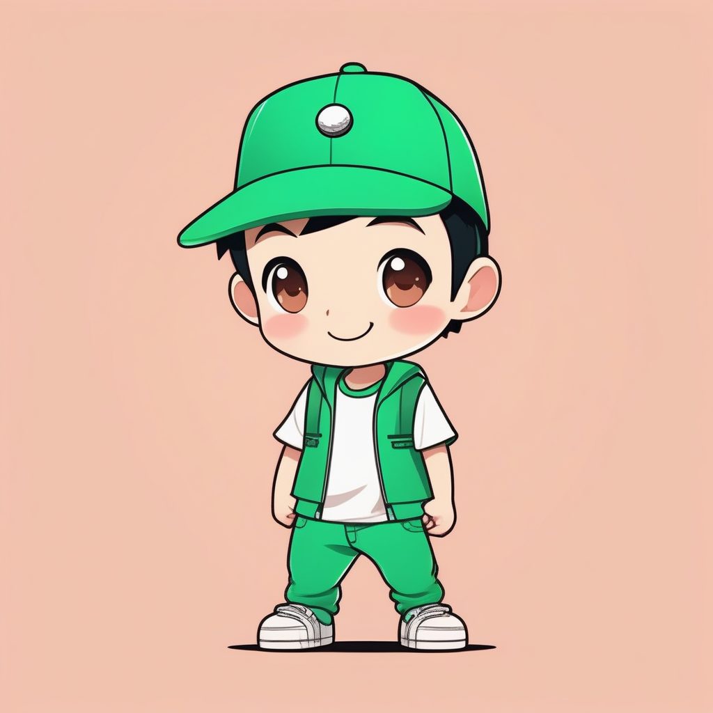 简洁Q版动漫卡哇伊绿帽少年全身插画