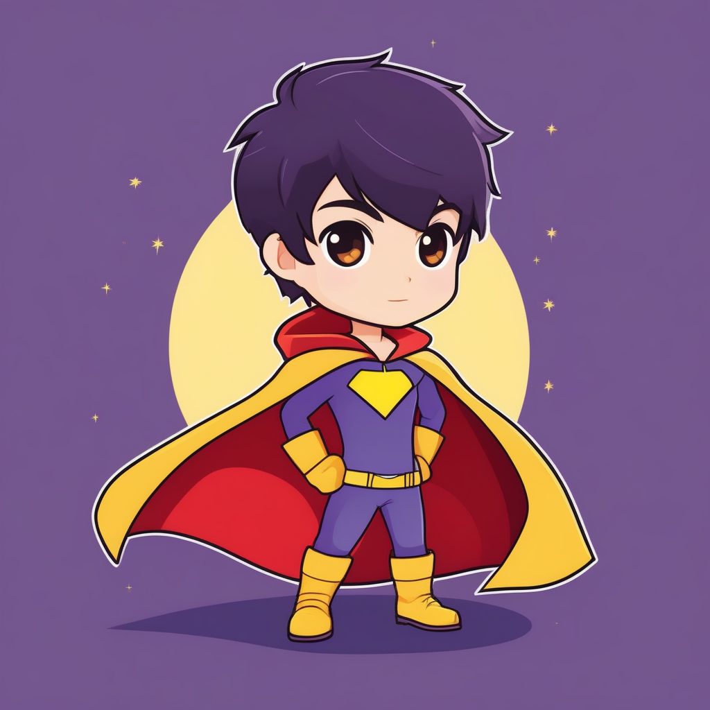 简洁Q版动漫男孩:紫色背景下的笑容