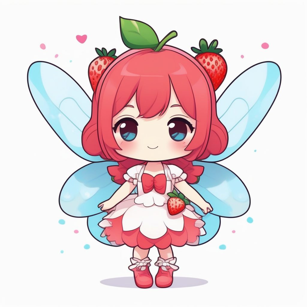 简约2D Q版草莓小精灵女孩：卡哇伊全身插画设计
