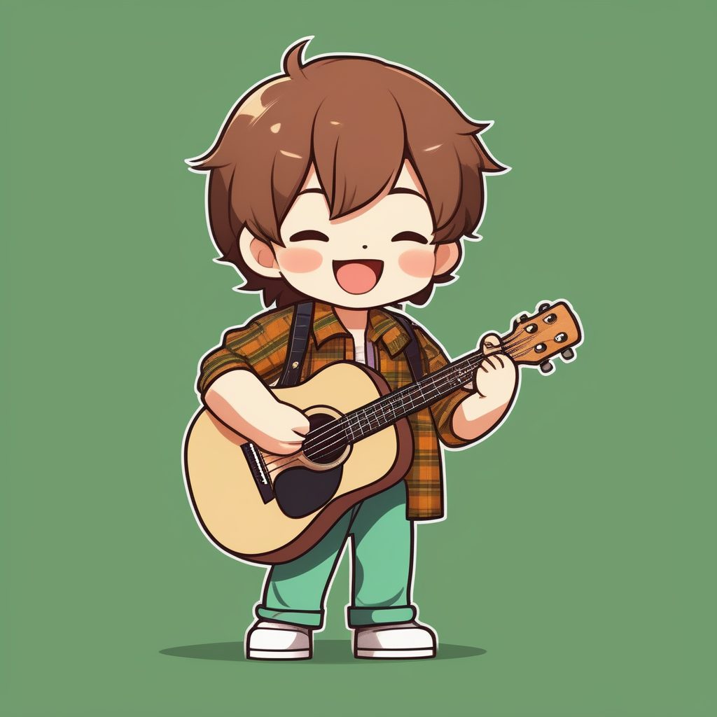 简约扁平化Q版吉他手男孩插画：音乐主题