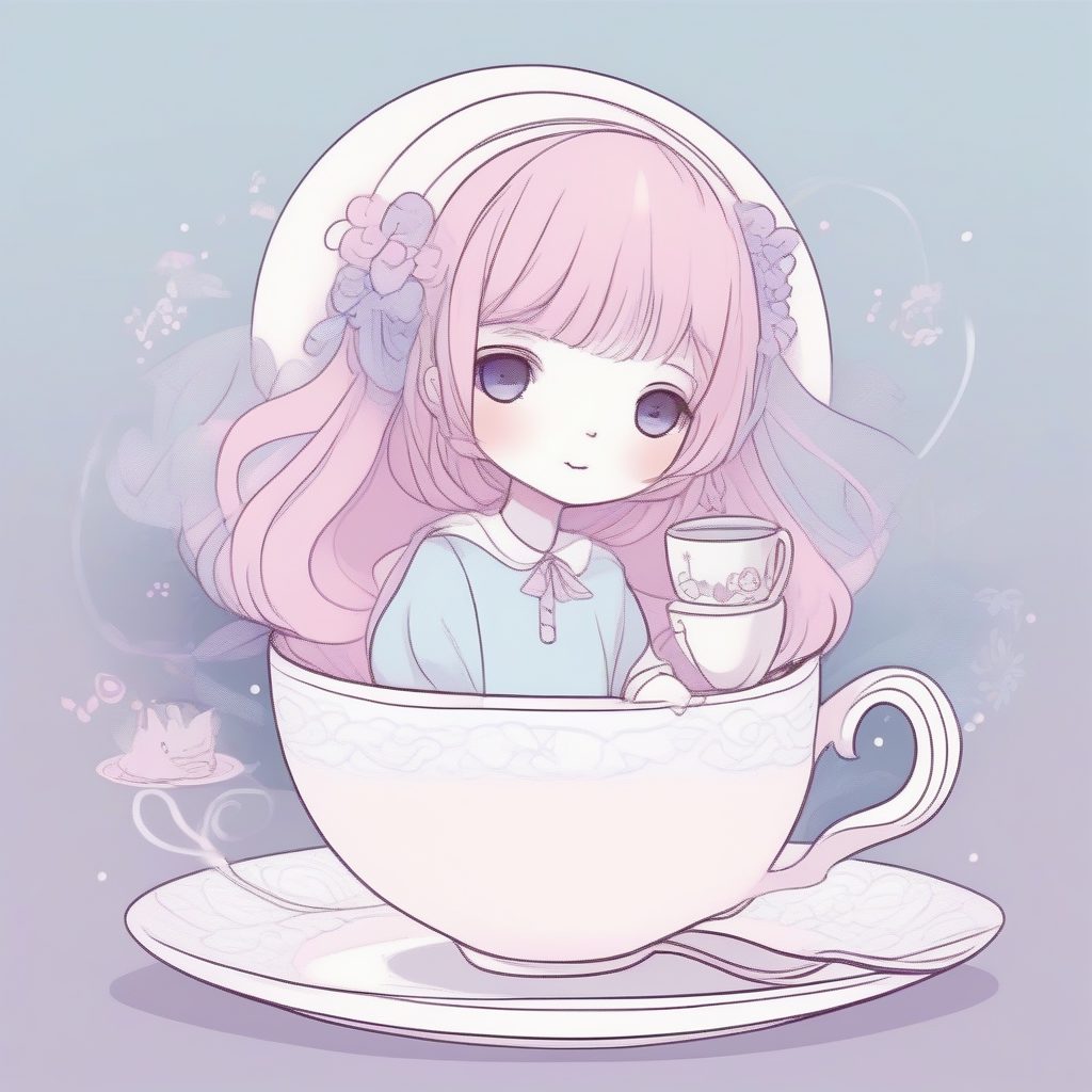 简约茶杯里的可爱女孩:下午茶主题的圆润插画 1 简约茶杯里的可爱女孩:下午茶主题的圆润插画