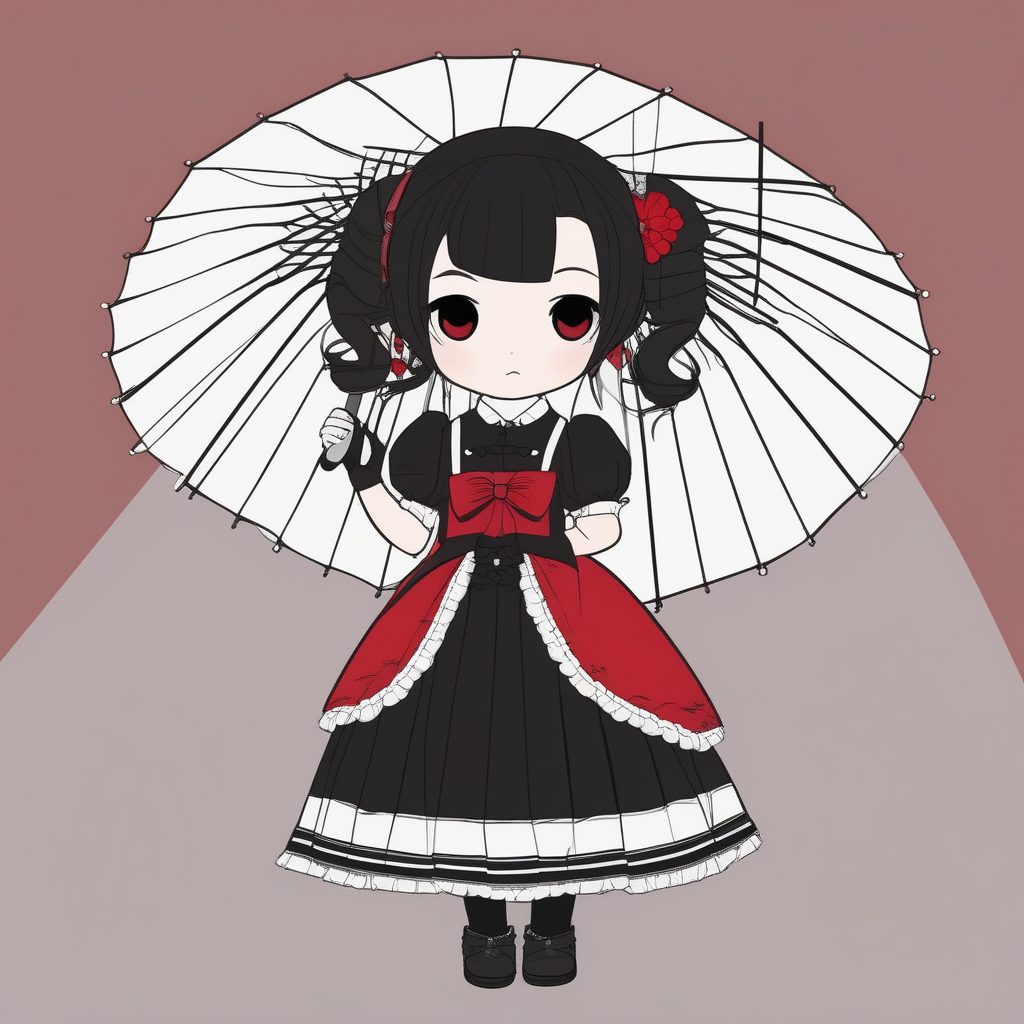 简约动漫风Q版哥特洛丽塔女孩 2D插画提示词