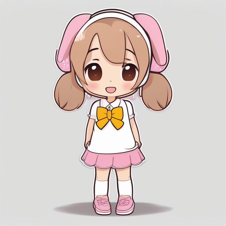 简约动漫风Q版可爱兔耳女孩全身像