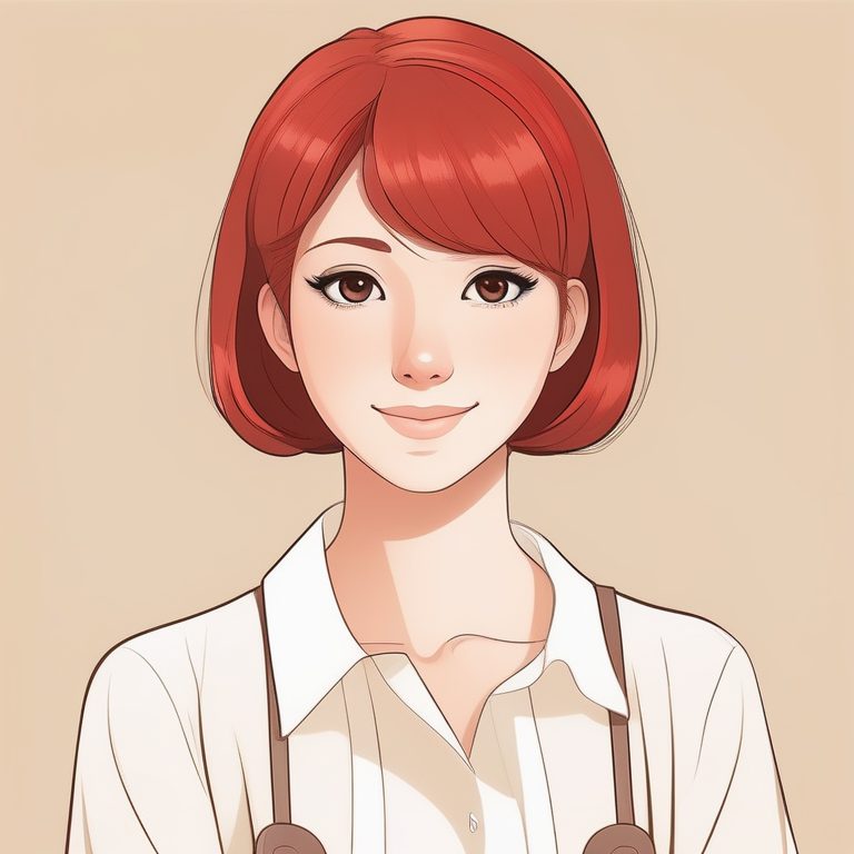 简约动漫女孩肖像:微笑的红色短发