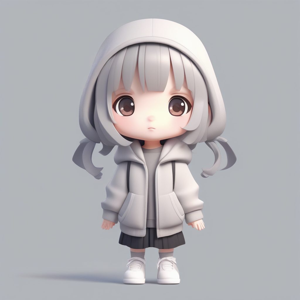 简约都市风Q版女孩:中性色调、极简纯色背景全身像