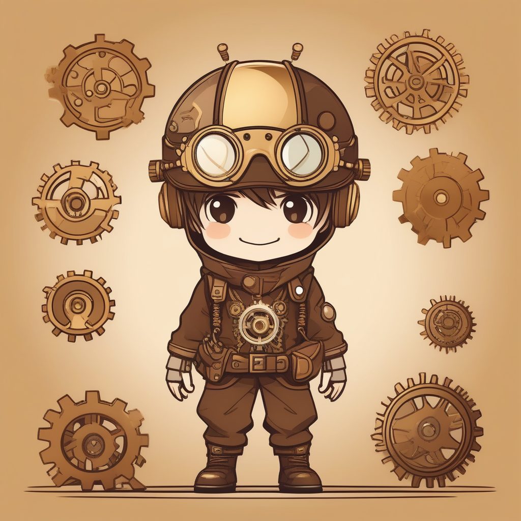 简约风2D Q版蒸汽朋克发明家男孩AI绘画提示词