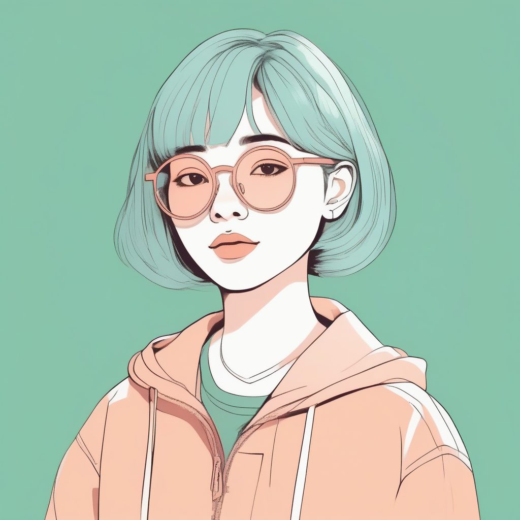 简约复古眼镜：短发女孩的马卡龙色肖像