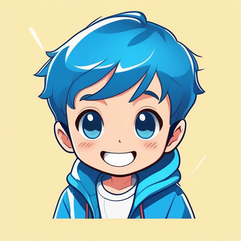 简约卡哇伊Q版男孩:蓝色外套的活泼男孩