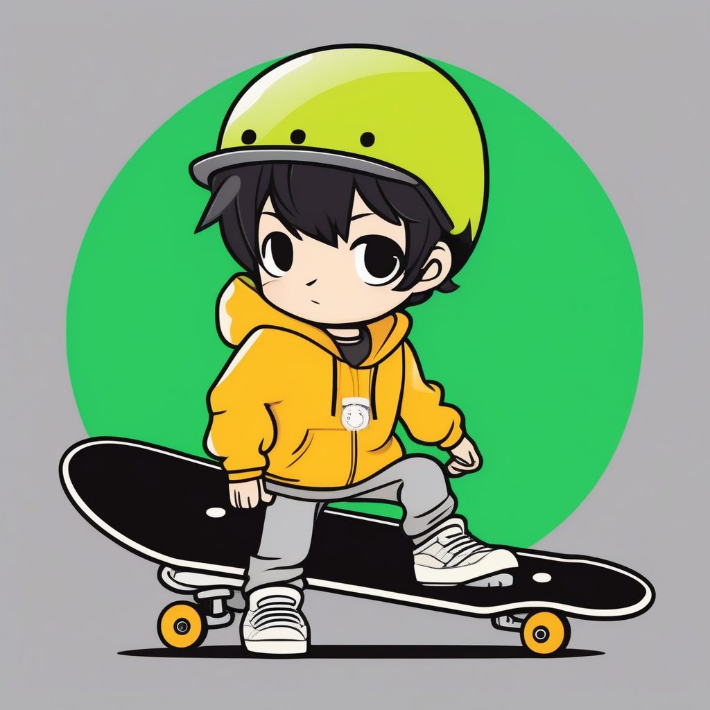 简约平面设计Q版滑板少年：酷炫站姿全身插图