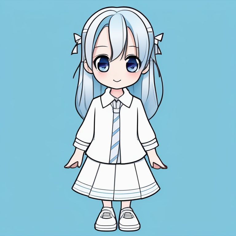 简约Q版动漫女孩全身形象浅蓝背景