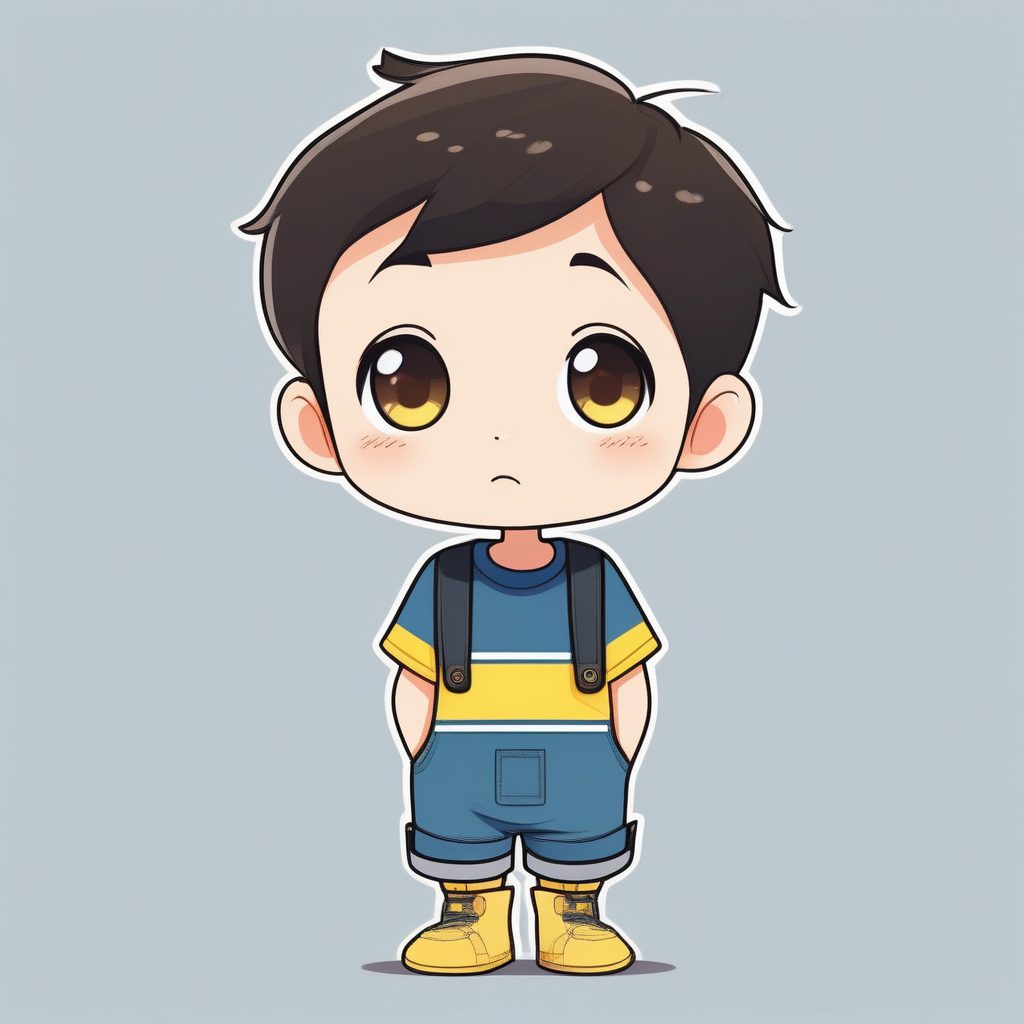 简约Q版动漫小男童背带裤可爱全身像