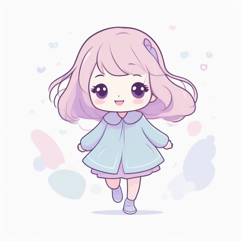 简约涂鸦风：Q版治愈系女孩跳跃全身像，柔和马卡龙配色